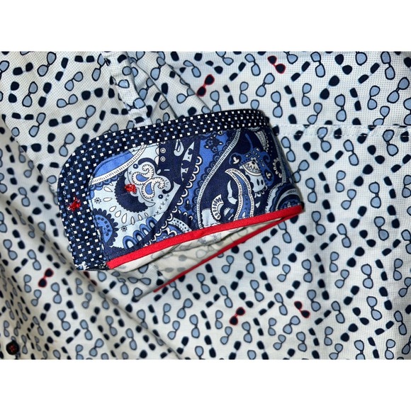 Au Noir Mens Blue Glasses Design Button Down Long Sleeve Shirt Size 5 - Picture 2 of 9